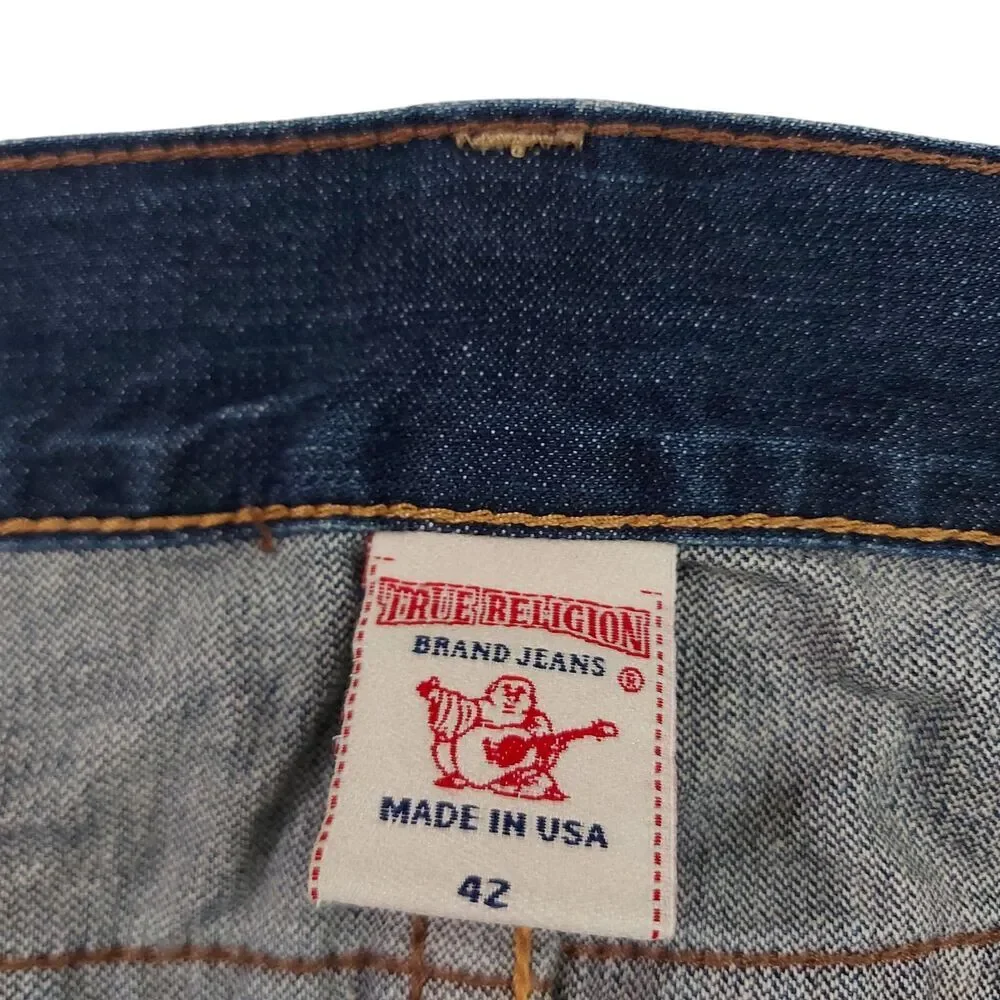 True Religion Bobby Jeans Mens 42x32 Blue Straight Leg Embroidered Retro Y2K